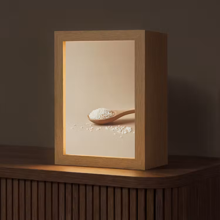 Lepel - Rijst - Hout - Beige Light Box met kabel (Tafellamp) klein -z3d_website