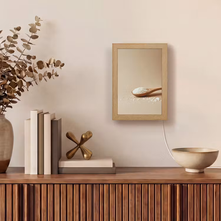 Lepel - Rijst - Hout - Beige Light Box met kabel (Tafellamp) klein -sfeer2