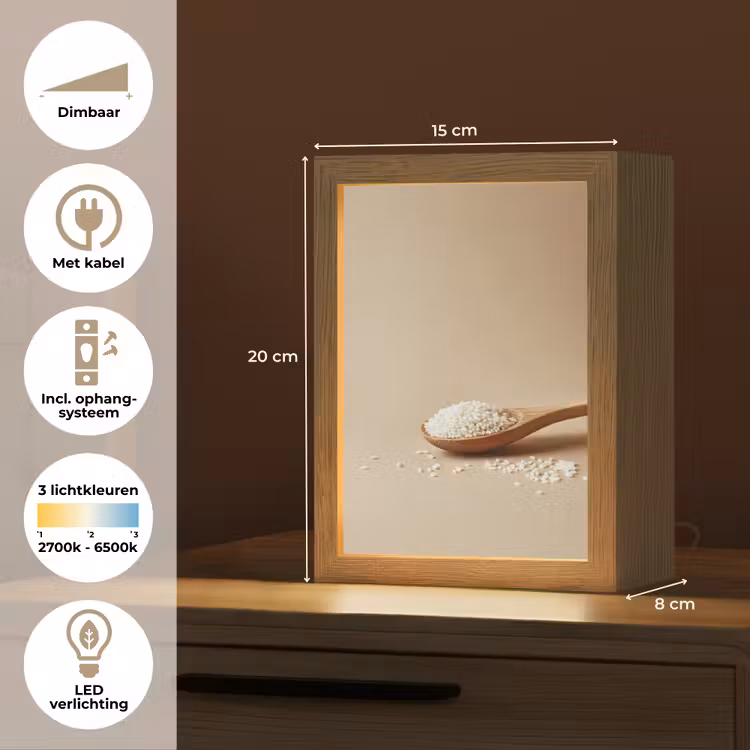 Lepel - Rijst - Hout - Beige Light Box met kabel (Tafellamp) klein -USP_NL