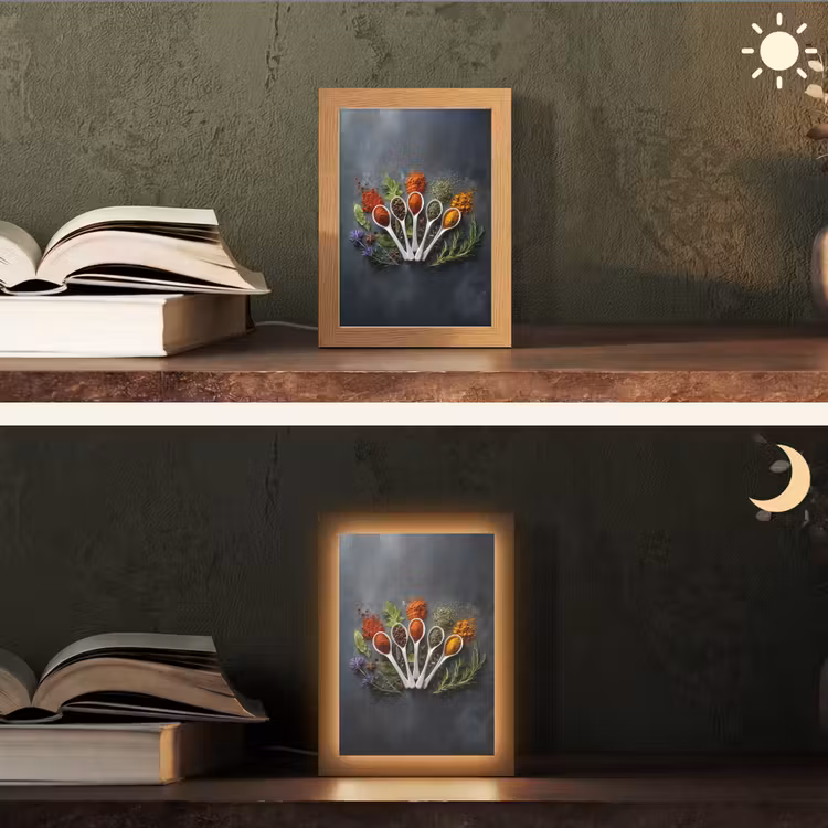 Lepels - Wit - Poeder - Kruiden Light Box met kabel (Tafellamp) klein -sfeer3