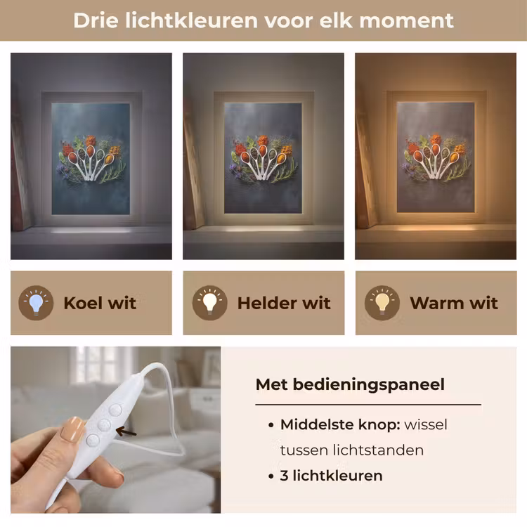 Lepels - Wit - Poeder - Kruiden Light Box met kabel (Tafellamp) klein -USP_lichtkleurNL