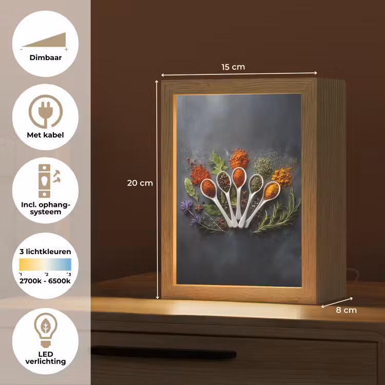 Lepels - Wit - Poeder - Kruiden Light Box met kabel (Tafellamp) klein -USP_NL