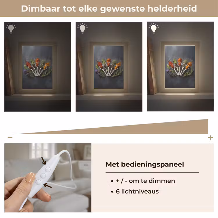 Lepels - Wit - Poeder - Kruiden Light Box met kabel (Tafellamp) klein -USP_dimbaarNL