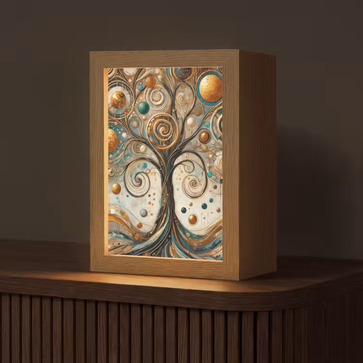 Levensboom - Boom - Abstract - Modern Light Box met kabel (Tafellamp) klein -z3d_website