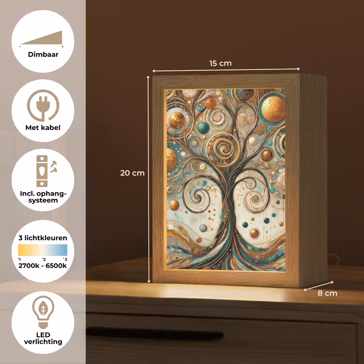 Levensboom - Boom - Abstract - Modern Light Box met kabel (Tafellamp) klein -USP_NL