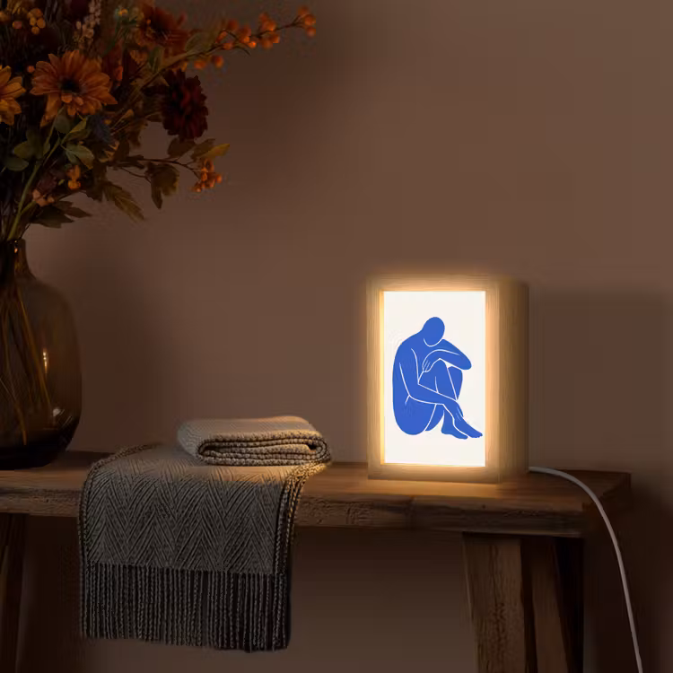 Lichaam - Abstract - Blauw Light Box met kabel (Tafellamp) klein -sfeer4