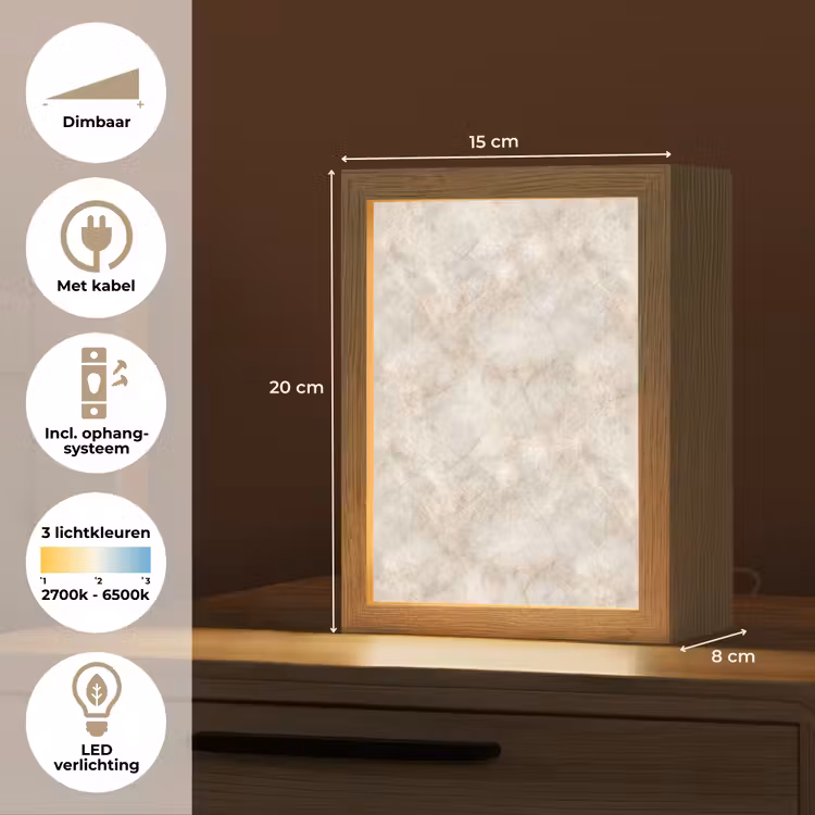 Lichtbeige - Goudbruine Nerven - Marmer Light Box met kabel (Tafellamp) klein 925 -USP_NL