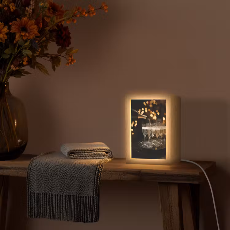 Lichtjes - Champagne - Dienblad - Glazen Light Box met kabel (Tafellamp) klein -sfeer4