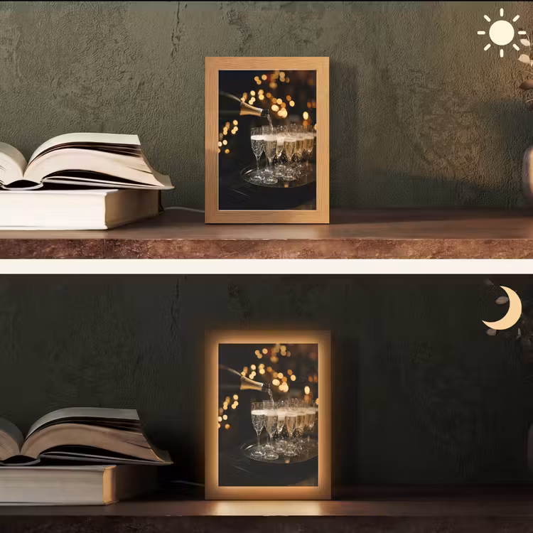 Lichtjes - Champagne - Dienblad - Glazen Light Box met kabel (Tafellamp) klein -sfeer3