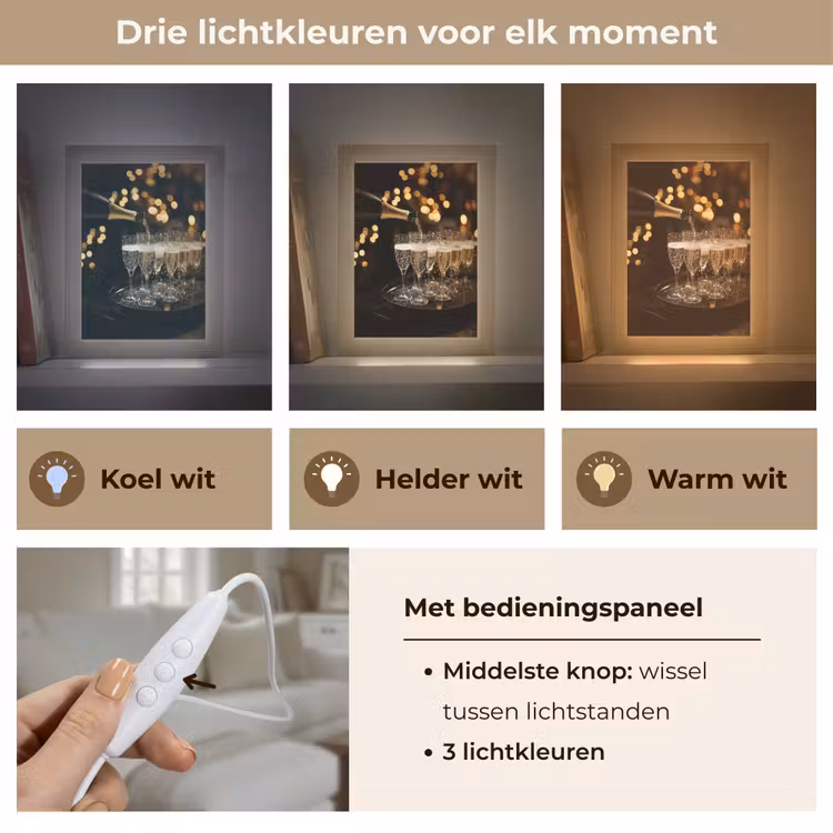 Lichtjes - Champagne - Dienblad - Glazen Light Box met kabel (Tafellamp) klein -USP_lichtkleurNL