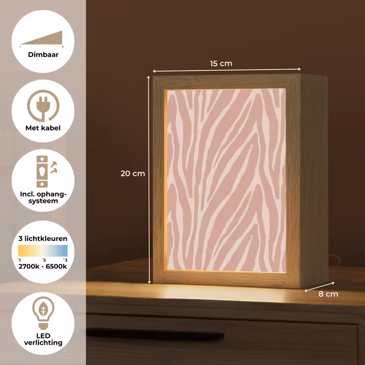 Lichtroze - Zebra - Patroon - Donkerroze Light Box met kabel (Tafellamp) klein 925 -USP_NL
