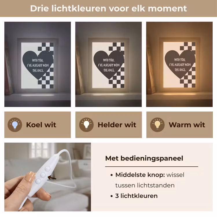 Liefde - Beige - Race Light Box met kabel (Tafellamp) klein -USP_lichtkleurNL