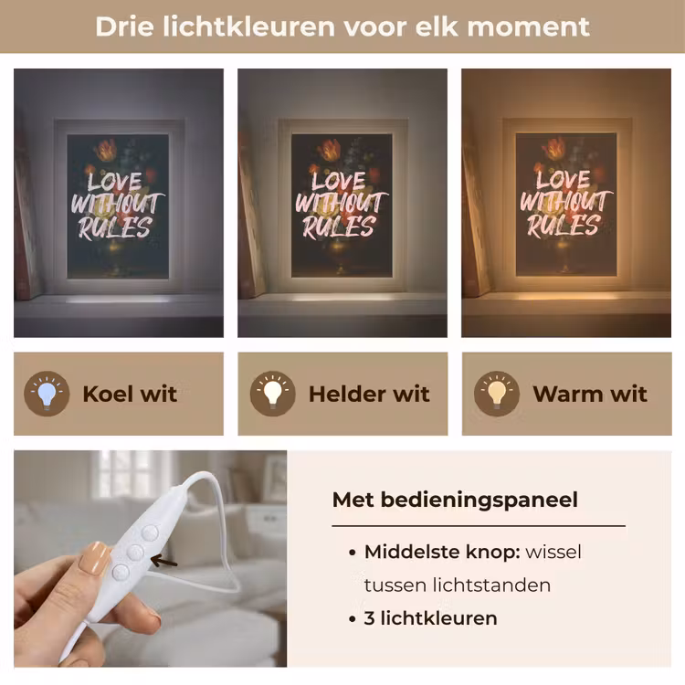 Liefde - Modern - Bloemen Light Box met kabel (Tafellamp) klein -USP_lichtkleurNL