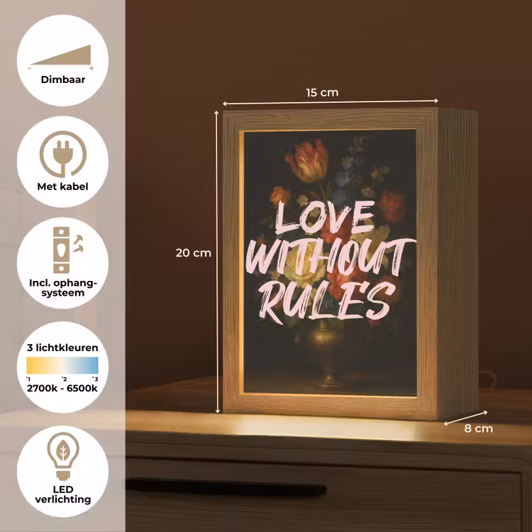 Liefde - Modern - Bloemen Light Box met kabel (Tafellamp) klein -USP_NL