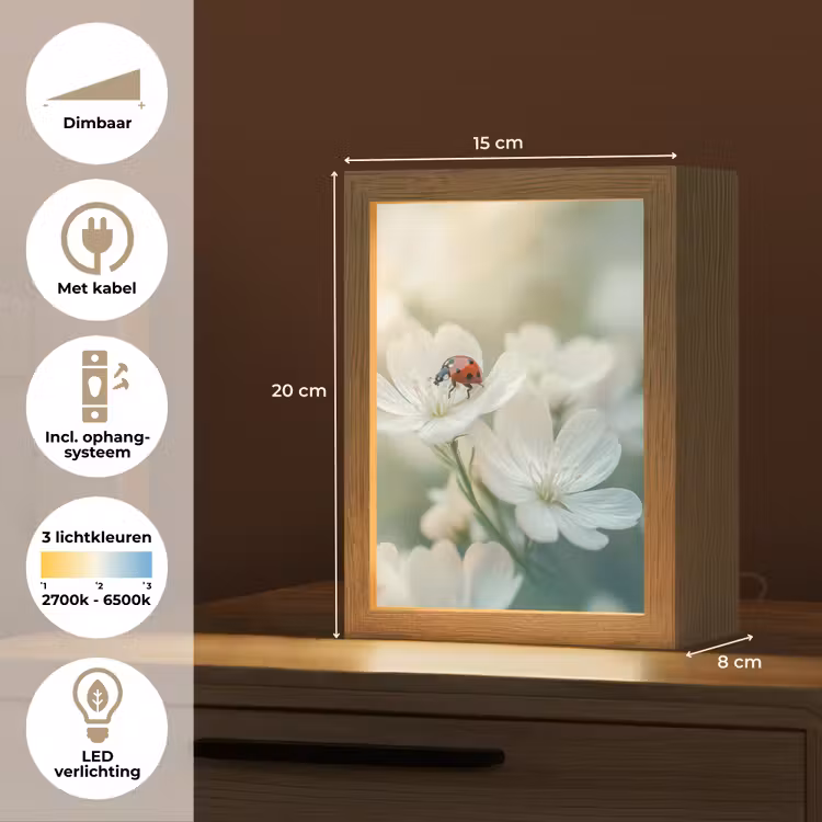 Lieveheersbeestje - Bloemen - Wit Light Box met kabel (Tafellamp) klein -USP_NL