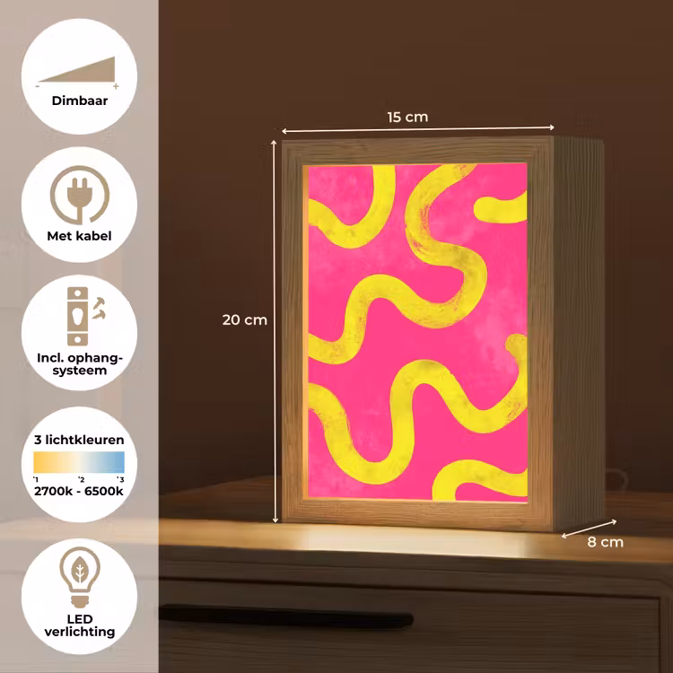 Lijn - Geel - Abstract Light Box met kabel (Tafellamp) klein -USP_NL