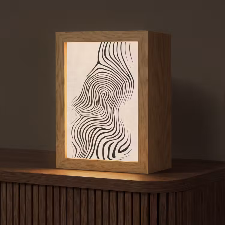 Lijnen - Abstract - Golvend - Zwart Light Box met kabel (Tafellamp) klein -z3d_website