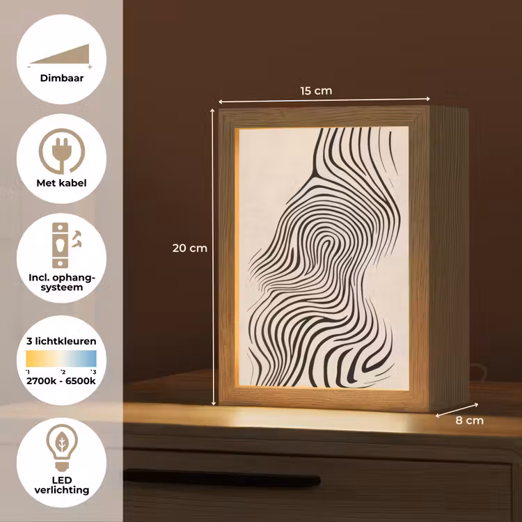Lijnen - Abstract - Golvend - Zwart Light Box met kabel (Tafellamp) klein -USP_NL