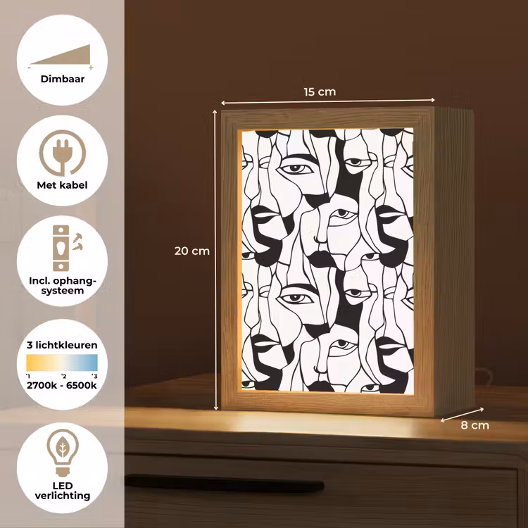 Lijnen - Gezichten - Zwart - Wit Light Box met kabel (Tafellamp) klein 925 -USP_NL