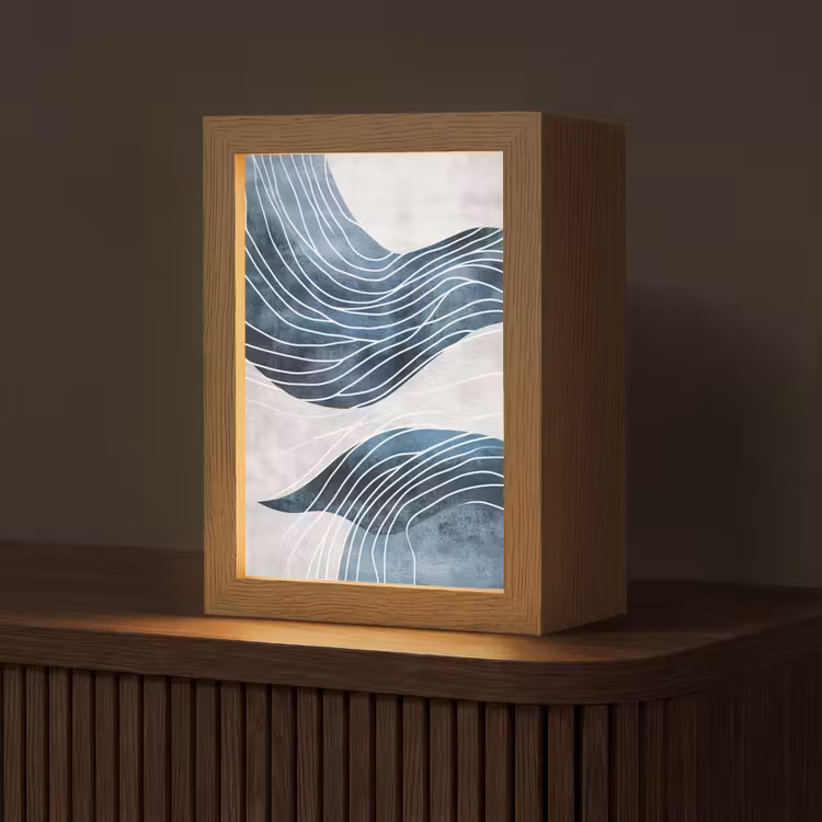 Lijnen - Golven - Abstract - Blauw Light Box met kabel (Tafellamp) klein -z3d_website