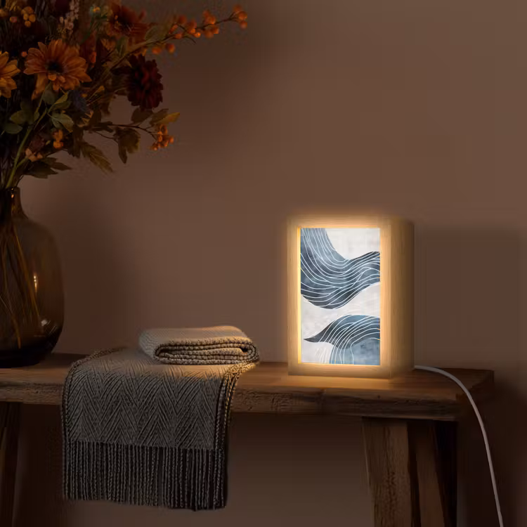 Lijnen - Golven - Abstract - Blauw Light Box met kabel (Tafellamp) klein -sfeer4