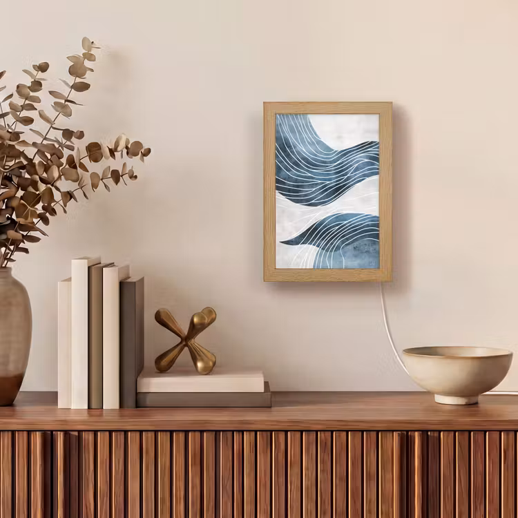 Lijnen - Golven - Abstract - Blauw Light Box met kabel (Tafellamp) klein -sfeer2