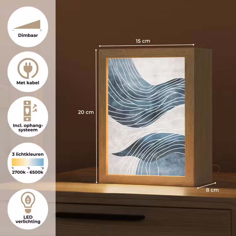 Lijnen - Golven - Abstract - Blauw Light Box met kabel (Tafellamp) klein -USP_NL