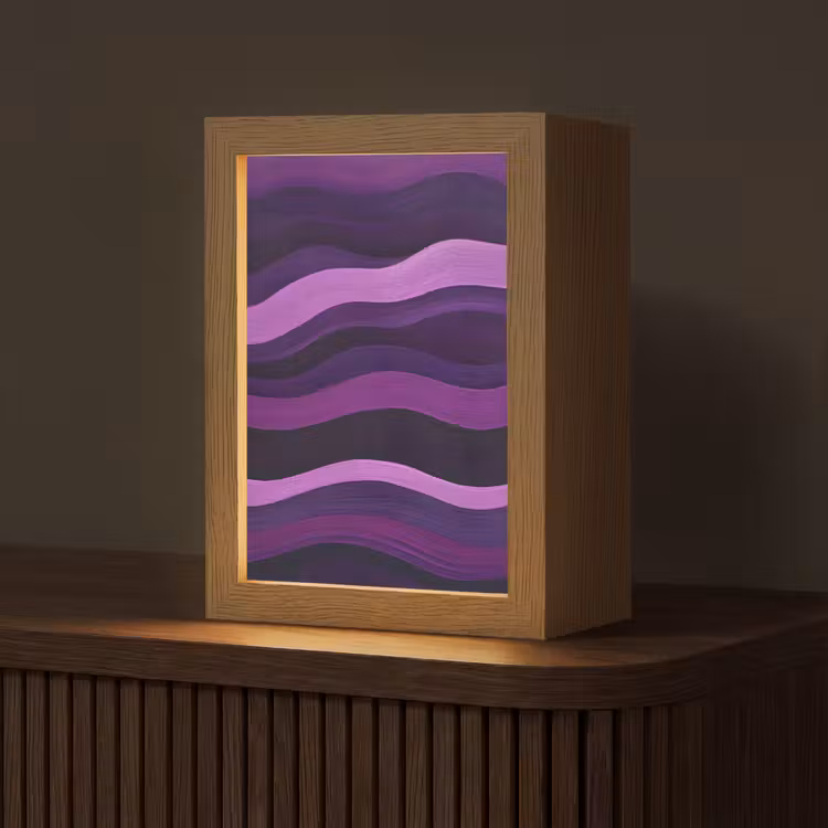 Lijnen - Golven - Paars - Abstract Light Box met kabel (Tafellamp) klein -z3d_website