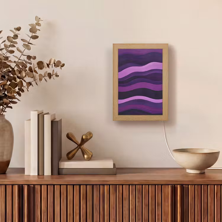 Lijnen - Golven - Paars - Abstract Light Box met kabel (Tafellamp) klein -sfeer2