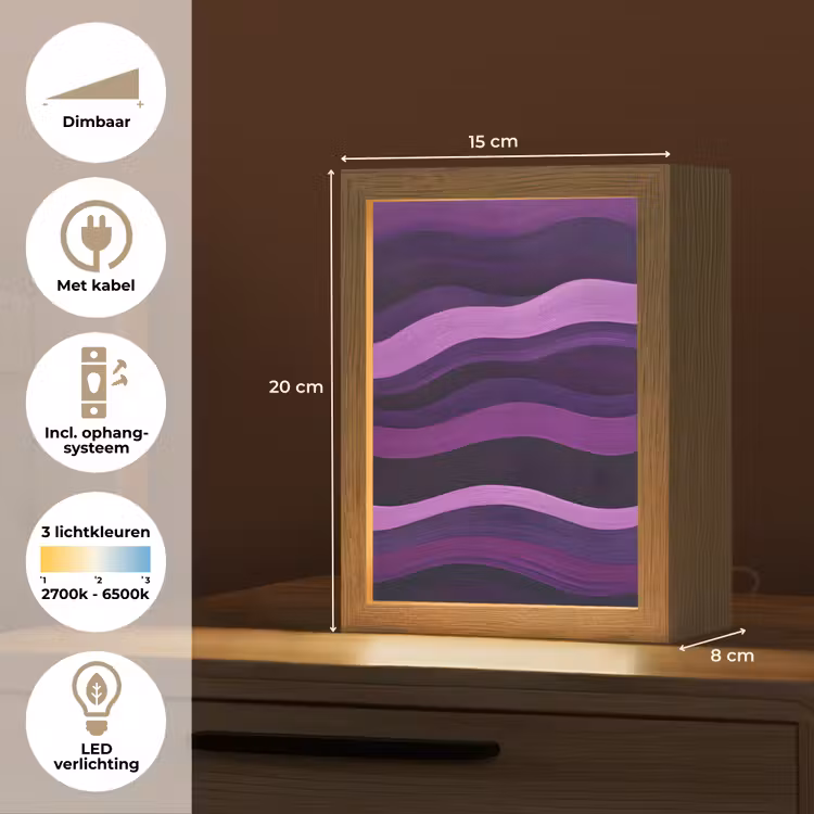 Lijnen - Golven - Paars - Abstract Light Box met kabel (Tafellamp) klein -USP_NL