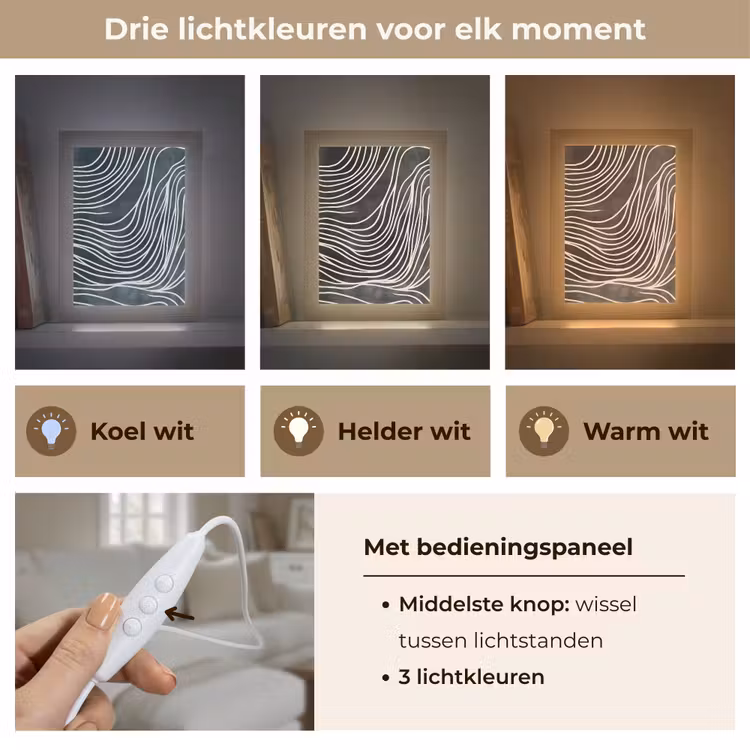 Lijnen - Patroon - Abstract - Wit Light Box met kabel (Tafellamp) klein -USP_lichtkleurNL