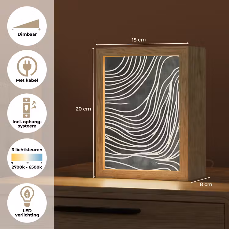 Lijnen - Patroon - Abstract - Wit Light Box met kabel (Tafellamp) klein -USP_NL