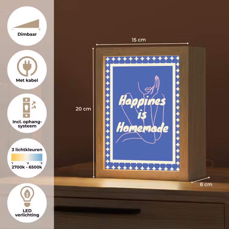 Lijntekening - Vrouw - Quote - Blauw Light Box met kabel (Tafellamp) klein -USP_NL