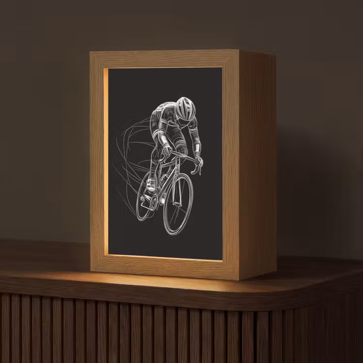 Lijntekening - Wit - Wielrennen - Snelheid Light Box met kabel (Tafellamp) klein -z3d_website