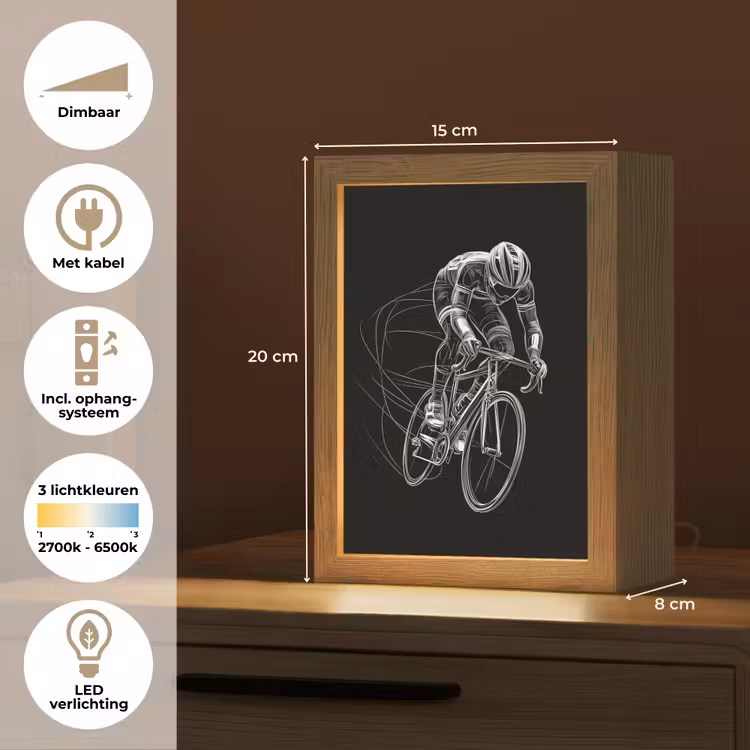 Lijntekening - Wit - Wielrennen - Snelheid Light Box met kabel (Tafellamp) klein -USP_NL