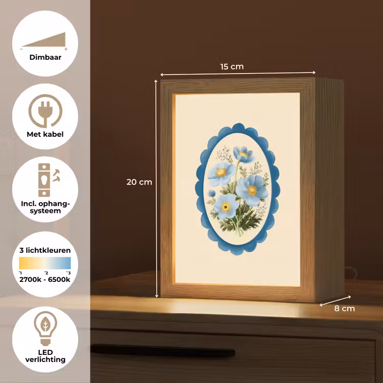 Lijst - Bloemen - Lichtblauw - Illustratie Light Box met kabel (Tafellamp) klein -USP_NL