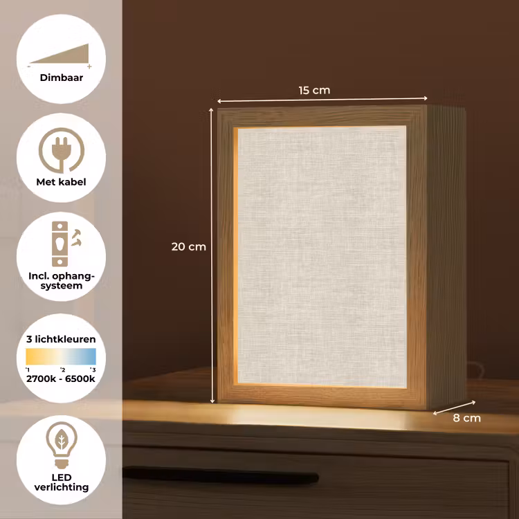 Linnen - Textuur - Beige Light Box met kabel (Tafellamp) klein 925 -USP_NL