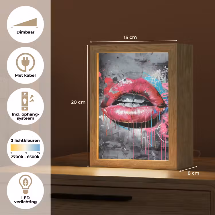 Lippen - Felroze - Graffiti - Verfstrepen Light Box met kabel (Tafellamp) klein -USP_NL