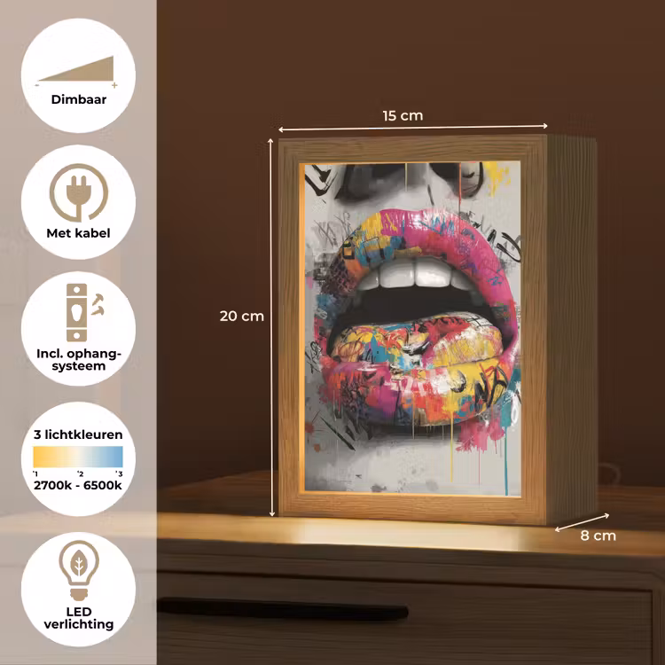 Lippen - Graffiti - Expressief Light Box met kabel (Tafellamp) klein -USP_NL