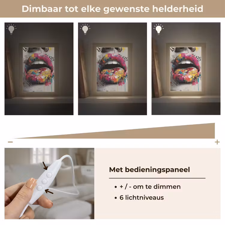 Lippen - Graffiti - Expressief Light Box met kabel (Tafellamp) klein -USP_dimbaarNL