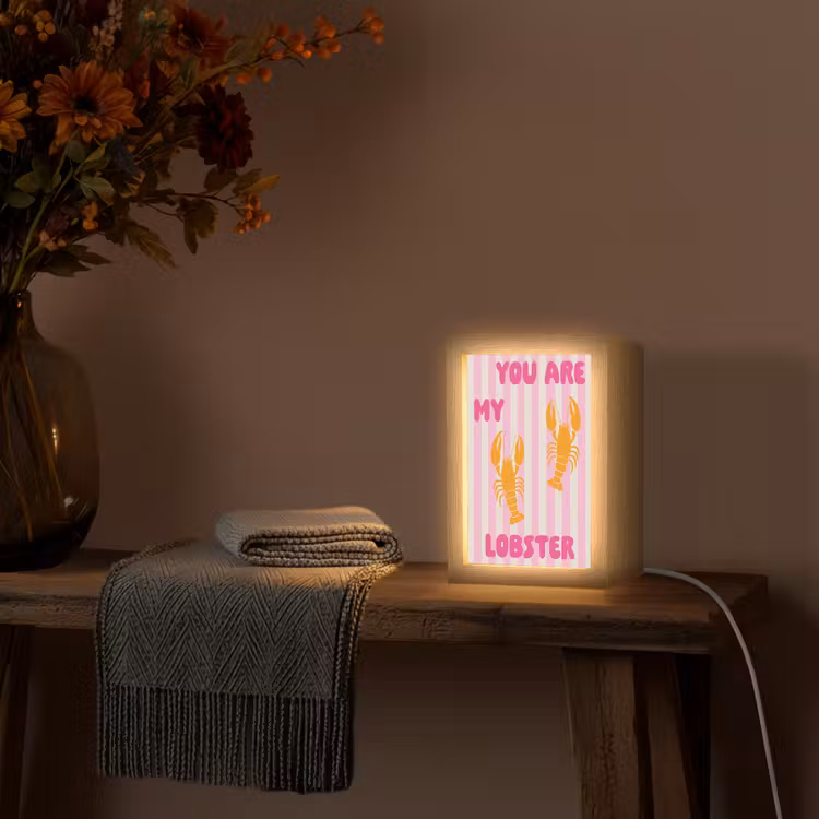 Lobster - Love - Valentijn Light Box met kabel (Tafellamp) klein -sfeer4