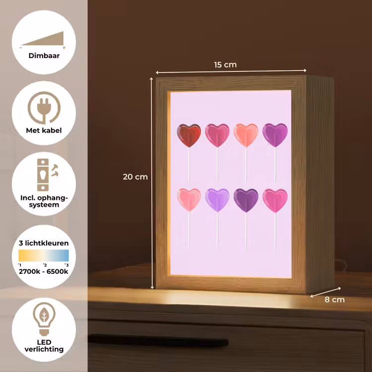 Lolly - Hart - Roze - Snoep Light Box met kabel (Tafellamp) klein -USP_NL