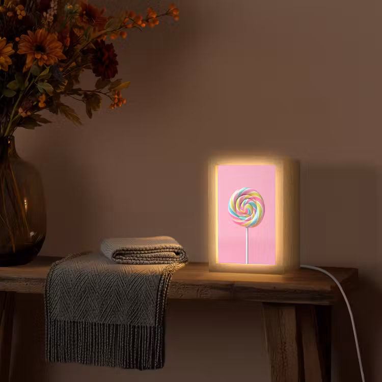 Lolly - Roze - Snoep - Zoet Light Box met kabel (Tafellamp) klein -sfeer4