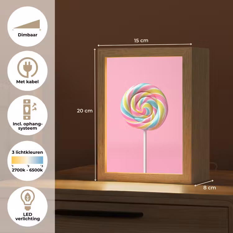 Lolly - Roze - Snoep - Zoet Light Box met kabel (Tafellamp) klein -USP_NL
