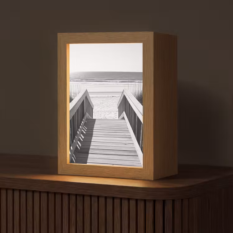 Loopbrug - Hout - Strand - Zee Light Box met kabel (Tafellamp) klein -z3d_website