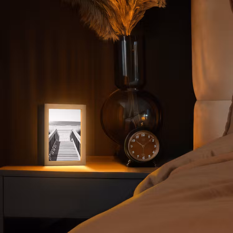 Loopbrug - Hout - Strand - Zee Light Box met kabel (Tafellamp) klein -sfeer1