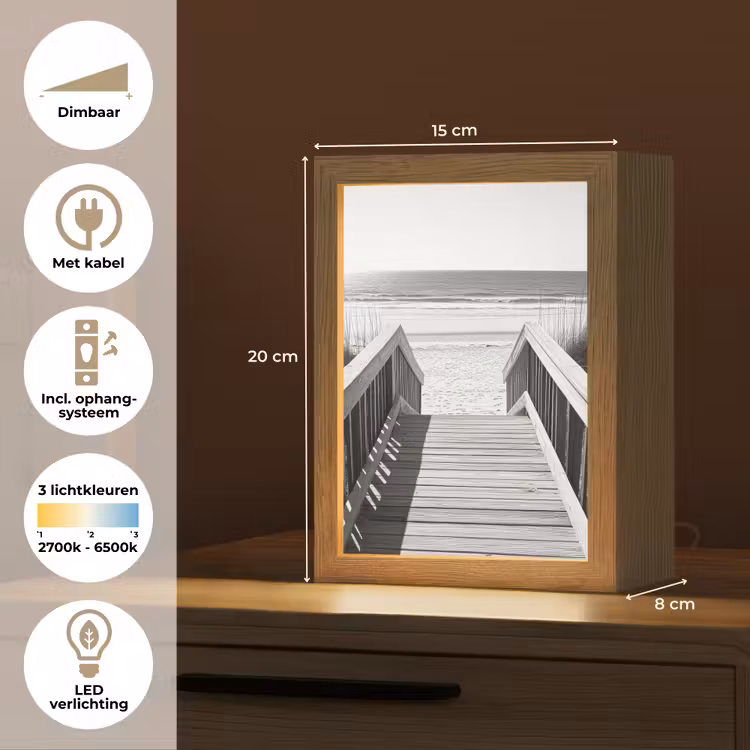 Loopbrug - Hout - Strand - Zee Light Box met kabel (Tafellamp) klein -USP_NL