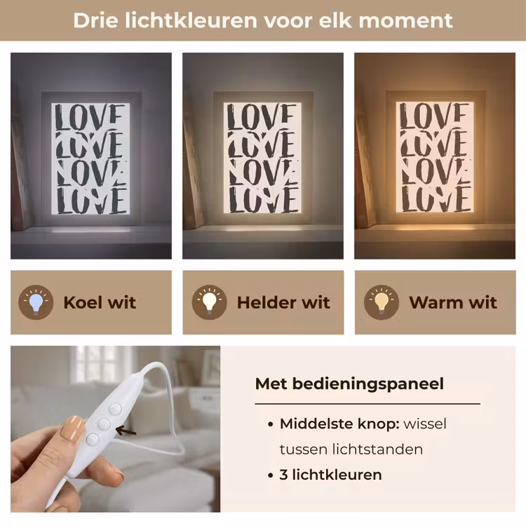 Love - Hart - Beige Light Box met kabel (Tafellamp) klein -USP_lichtkleurNL