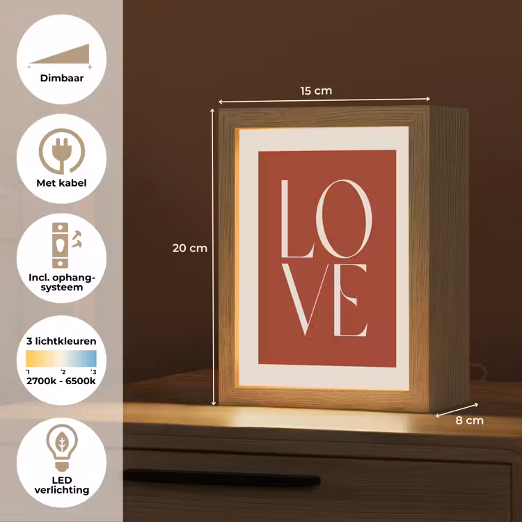 Love - Rood - Minimalistisch Light Box met kabel (Tafellamp) klein -USP_NL