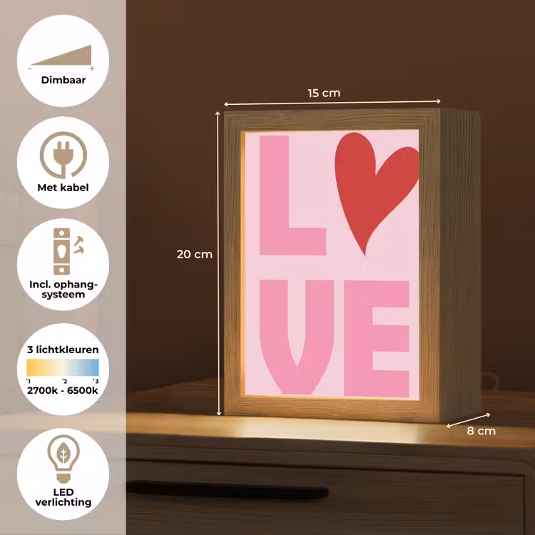 Love - Roze - Hart - Valentijn Light Box met kabel (Tafellamp) klein -USP_NL